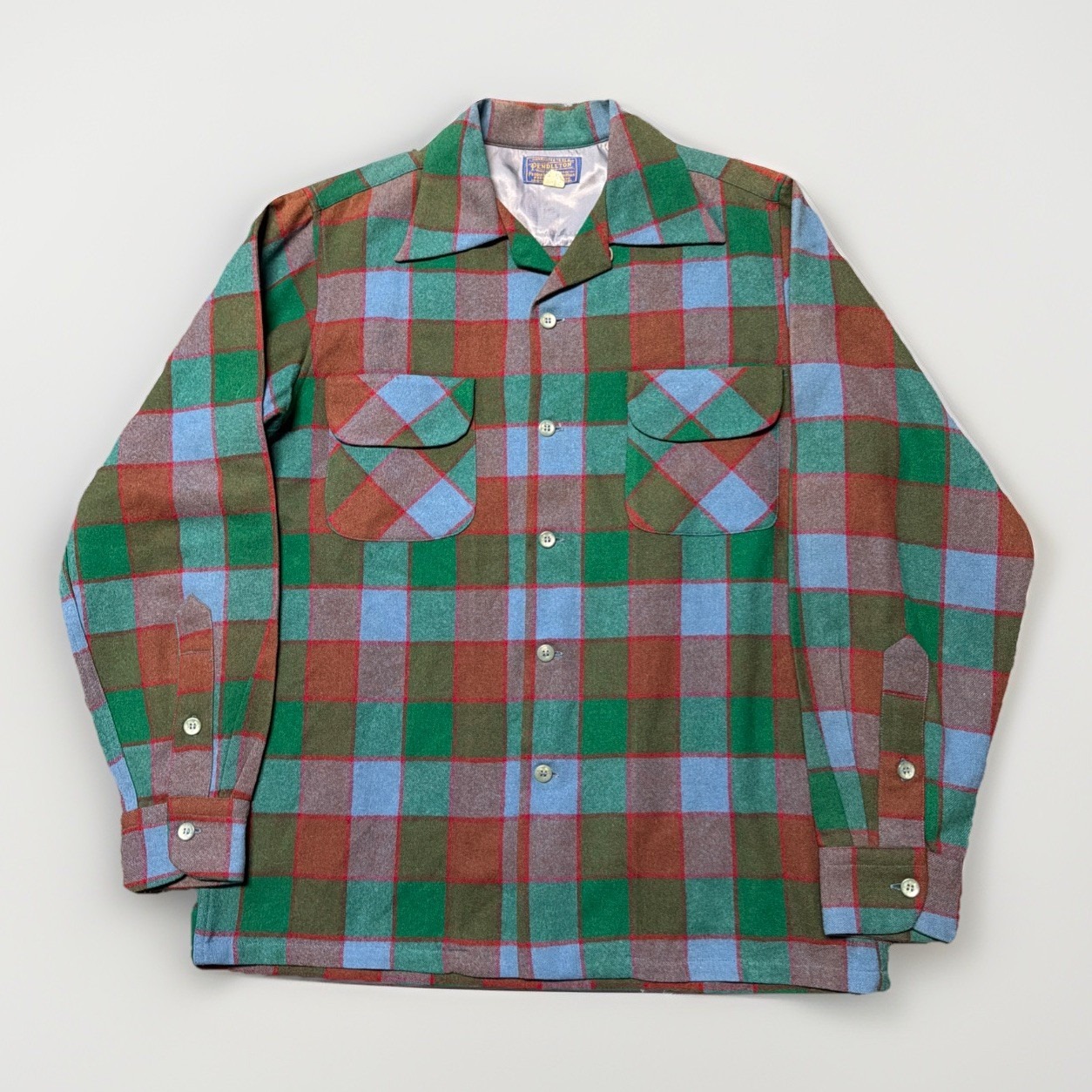 Vtg 60s Pendleton Board Shirt Medium Plaid Flap Pocket Loop Collar Usa Flawless